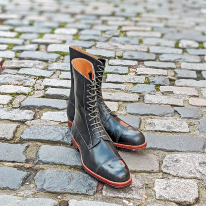 hand stitched green derby boots for winter