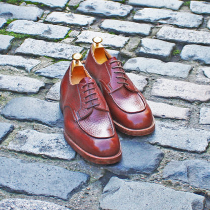 bespoke derby shoes with raised lake in brown grain leather