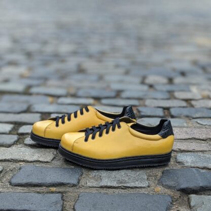 bespoke sneakers in yellow veg tanned leather