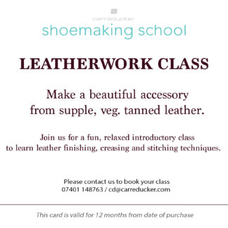 a gift card for a leather craft class with carreducker