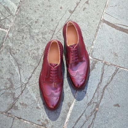 burgundy custom shoes top view